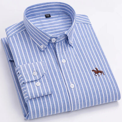 Camisa Hombre 2024 | Oxford de Algodón con Bordado de Caballo y Manga Larga Oversize
