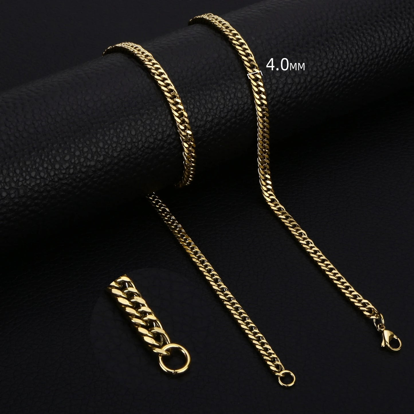 Collar Cadena Cubana de Acero Inoxidable Unisex - 3.5MM 5MM 7MM en Negro y Dorado