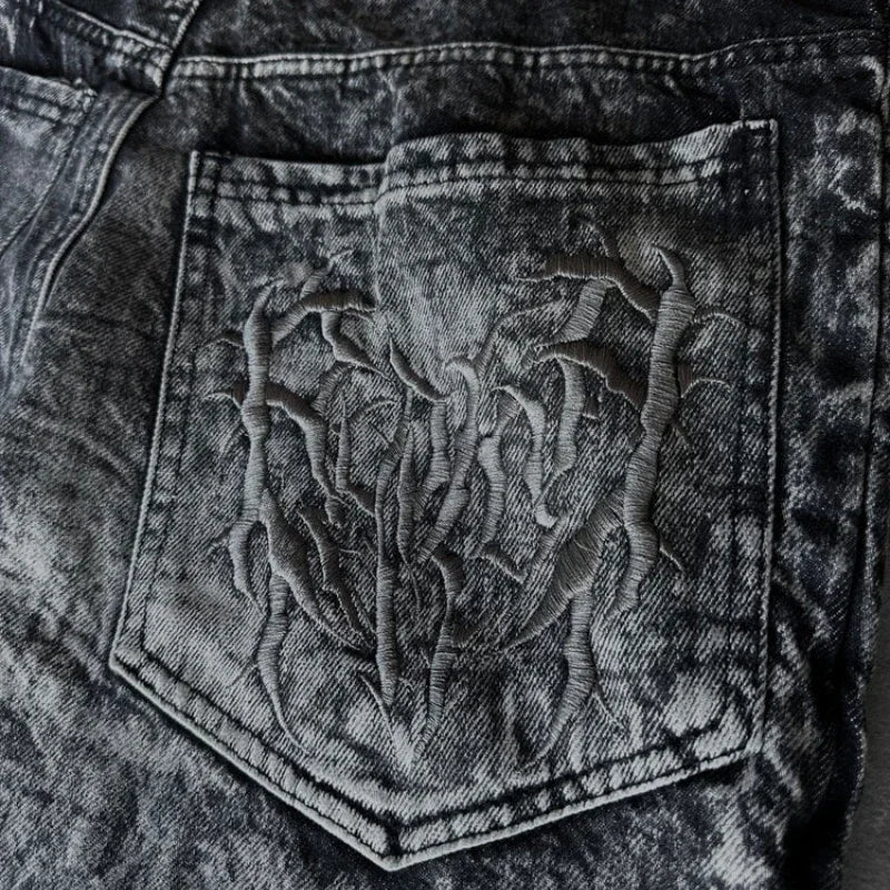 Jeans Oversize Y2K Phantom Unisex | Pantalones Baggy Estilo Hip Hop Streetwear con Parche Bordado Araña Gótico Retro