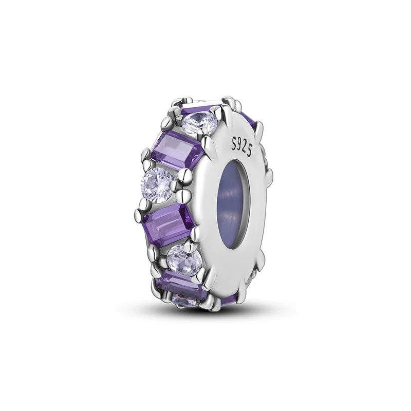 Charm separador redondo plata 925 con circonitas de colores – Compatible Pandora, joyería DIY elegante