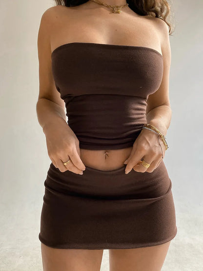 Conjunto Dos Piezas Mujer 2025 | Top Palabra de Honor y Mini Falda Sexy Fiesta Primavera Verano
