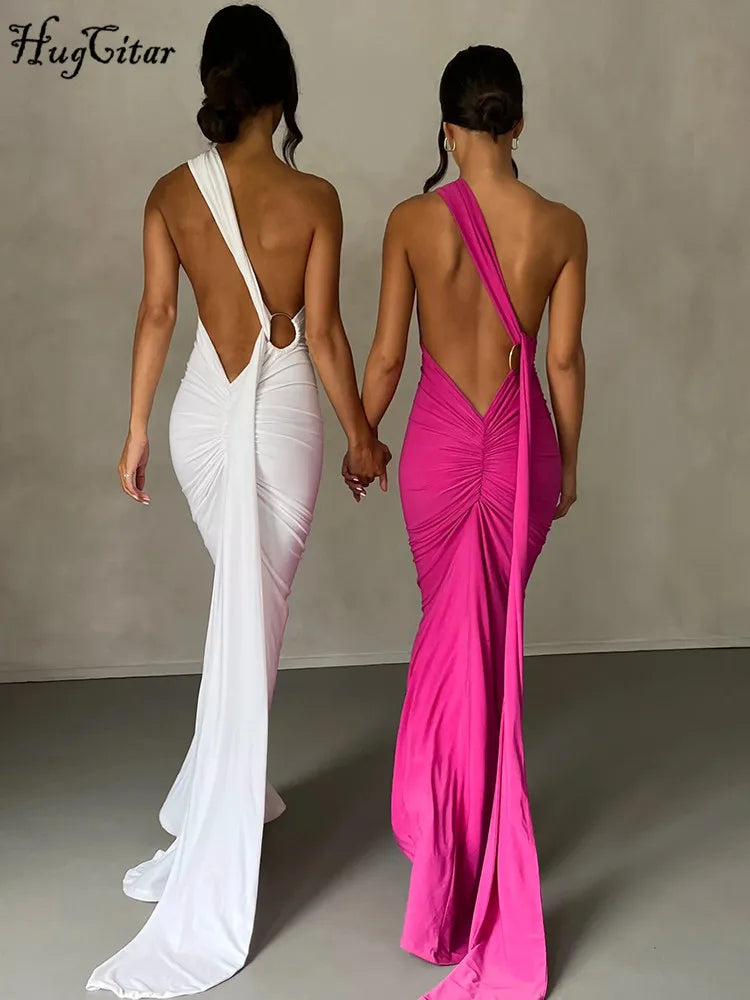 Vestido Largo Mujer Sexy 2024 | Vestido Un Hombro Espalda Descubierta Ajustable Elegante Y2K