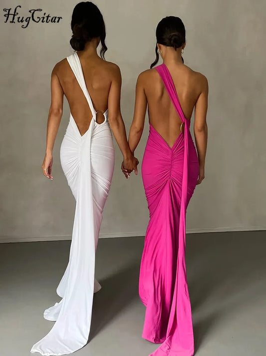 Vestido Largo Mujer Sexy 2024 | Vestido Un Hombro Espalda Descubierta Ajustable Elegante Y2K
