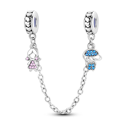 Charm Safety Chain Plata Plateada – Gato Rosa, Luna y Estrella para Pulsera o Collar DIY