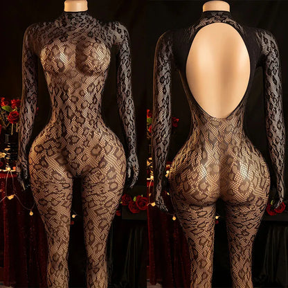 Body de Malla Mujer 2025 | Jumpsuit Sexy Backless de Manga Larga y Transparente
