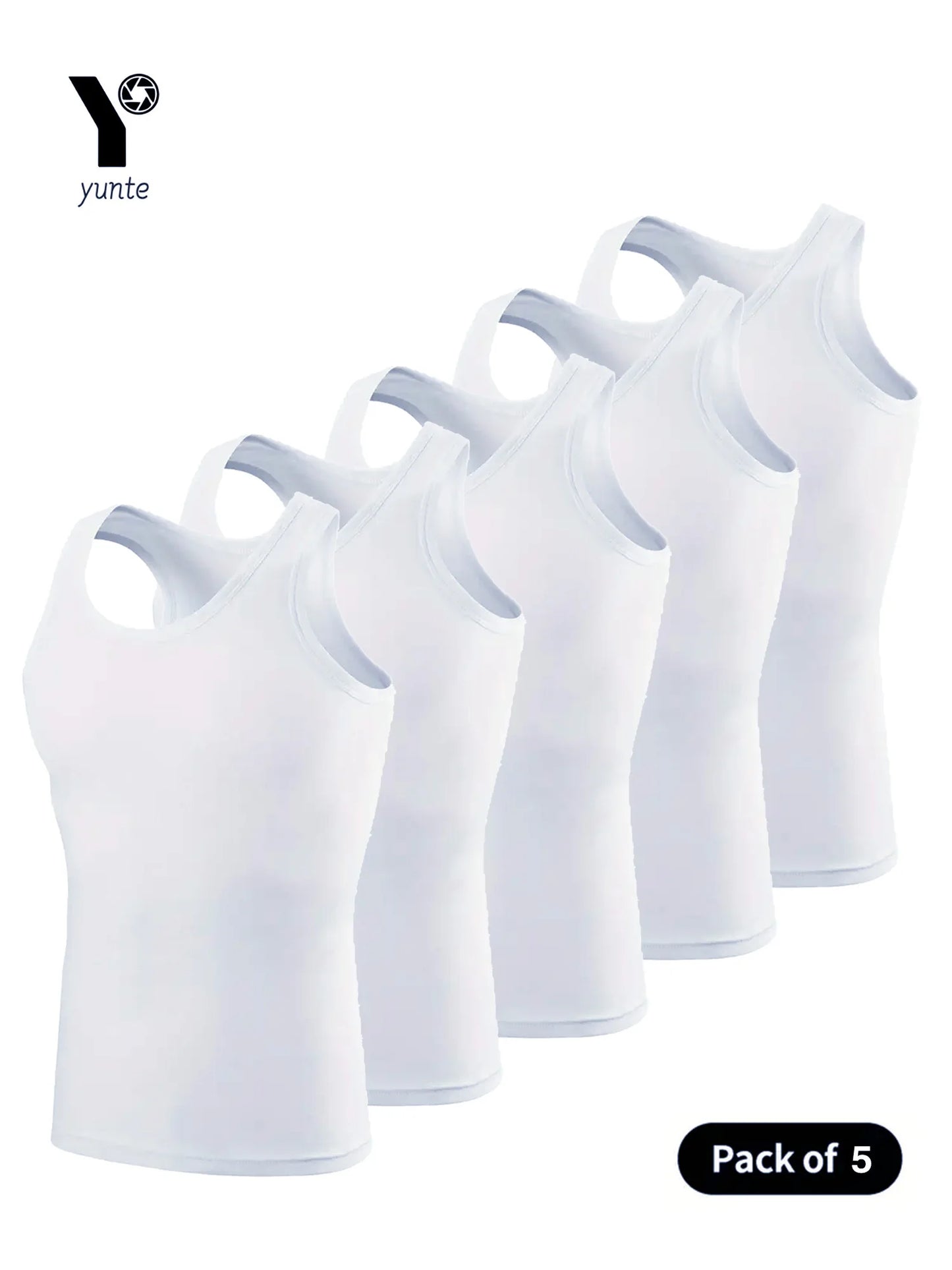 Chaleco Deportivo Blanco de Hombre – Pack de 5 Piezas, Transpirable y de Secado Rápido, Gym, Running y Entrenamiento