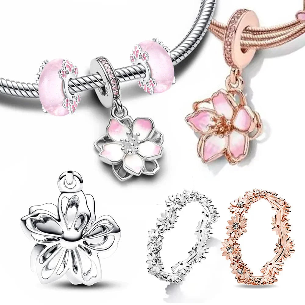 Anillo Flor de Cerezo Rosa en Plata 925 – para Pulseras Originales Mujer