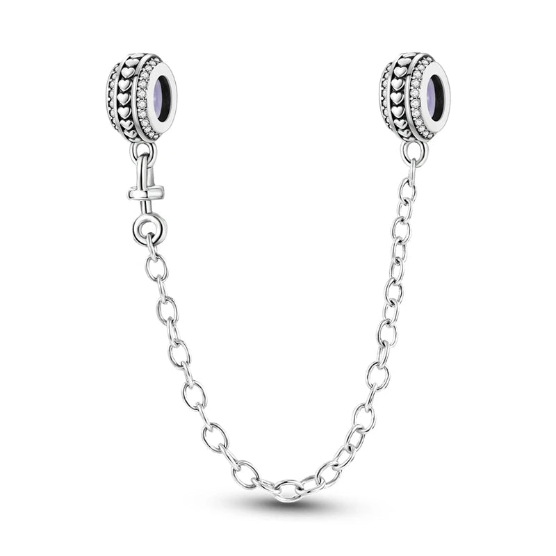 S925 Silver Plated Star Moon Safety Chain Charms Beads Fit Original Bracelet Fine DIY Birthday Jewelry