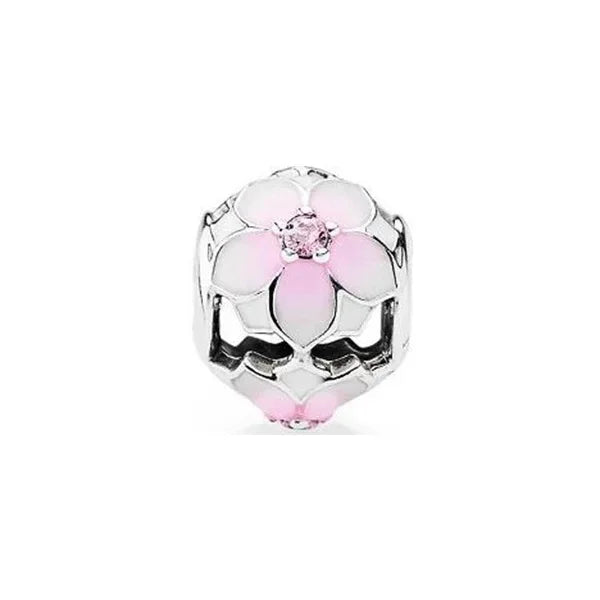 Charm Plata 925 Flores Rosadas | Cerezo y Margarita Brillante Compatible Pandora
