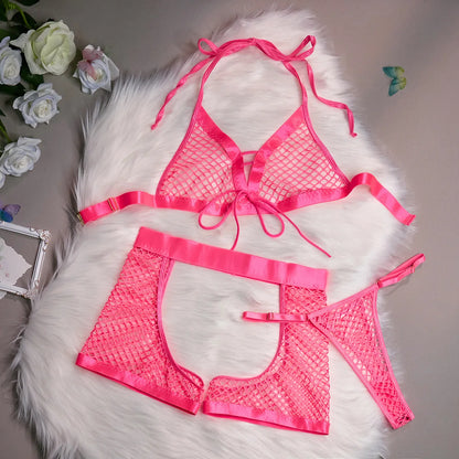 Bikini Mujer 2025 | Conjunto de Tres Piezas Sexy de Malla Transparente