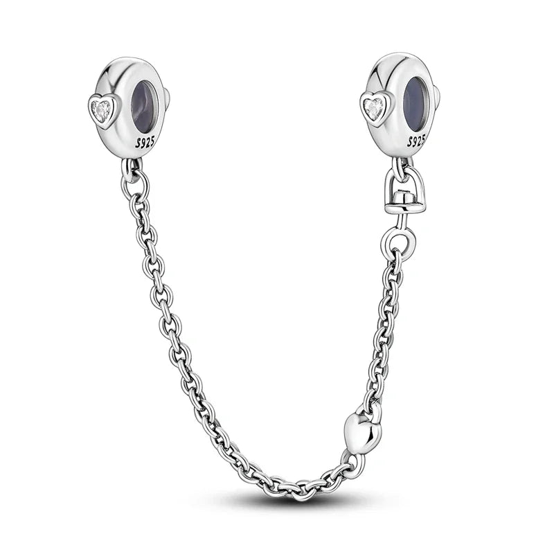 Charm de seguridad en plata 925 – Serie copo de nieve, luna, estrella, corazón y moño para pulseras tipo Pandora