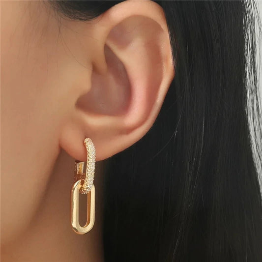 Aretes Geométricos con Brillantes – Pendientes Elípticos de Doble Aro para Mujer, Joyería Elegante de Fiesta