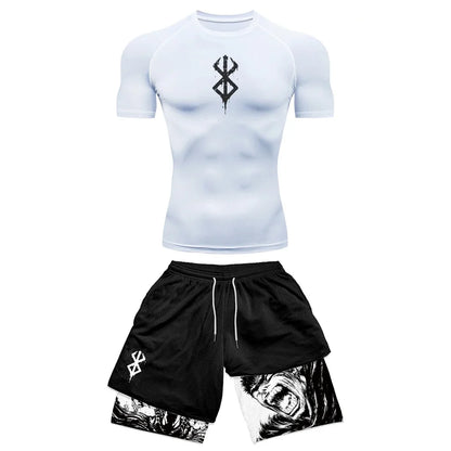 Conjunto Compresivo Anime 3D para Hombre – Camiseta de Manga Corta y Shorts de Gym, Secado Rápido y Transpirable