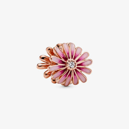 Charm flor margarita rosa de plata 925 – Colgante en forma de flor para pulsera tipo Pandora, joyería elegante para mujer