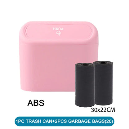 1PC Leak-Proof Small Car Trash Can with Lid Mini Garbage Can with 60/300 Disposable Bags for Vehicle Interior Organization