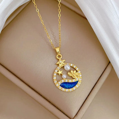 Light Luxury Titanium Steel Star Series Necklace for Women Gold Color Planet Moon Astronaut Pendant Necklaces Jewelry Gifts