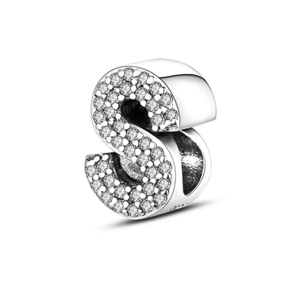 Charm letra alfabeto A-Z con circonias rosas en plata 925 – Abalorio elegante para pulseras tipo Pandora, joyería DIY personalizada