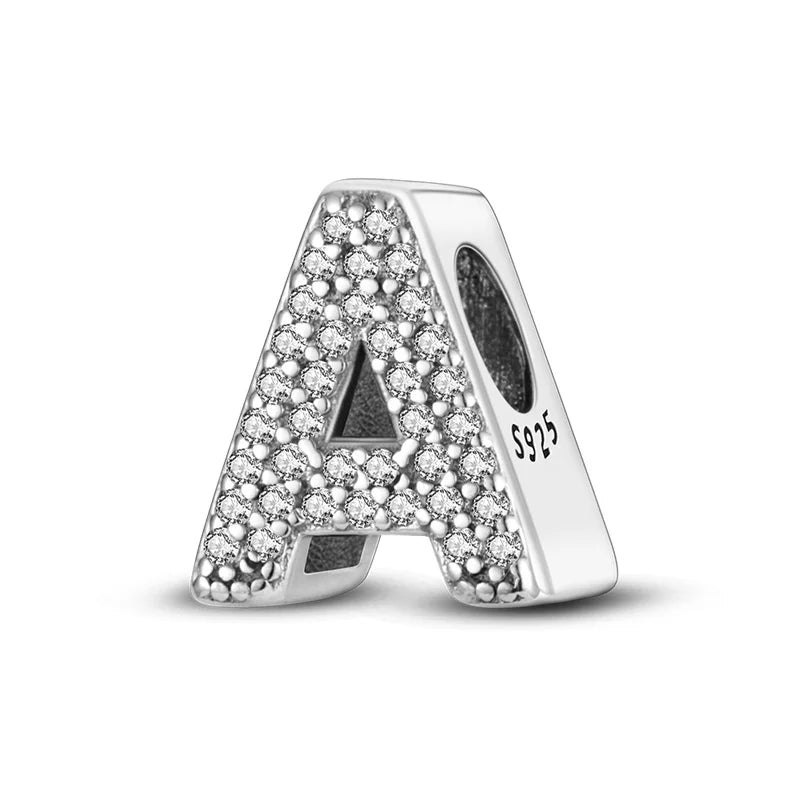Charm letra alfabeto A-Z con circonias rosas en plata 925 – Abalorio elegante para pulseras tipo Pandora, joyería DIY personalizada