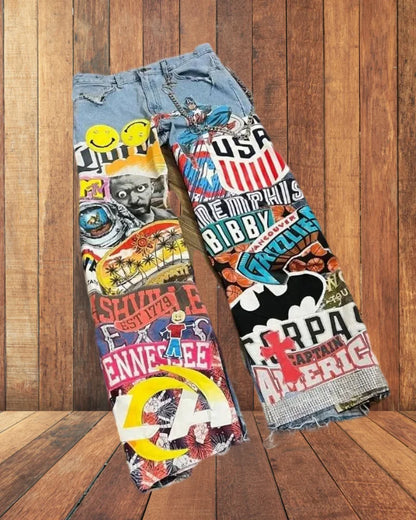 Jeans Hip Hop Talle Alto con Estampado de Caricaturas – Pantalones Y2K Oversize Pierna Ancha Unisex Estilo Rock Streetwear
