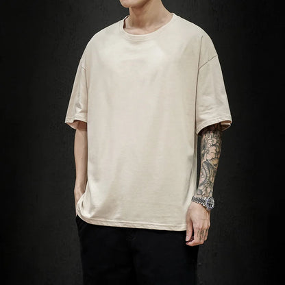 Camiseta Oversize de Verano para Hombre – T-shirt Sólida, Hip Hop Casual, Algodón, Manga Corta, Streetwear