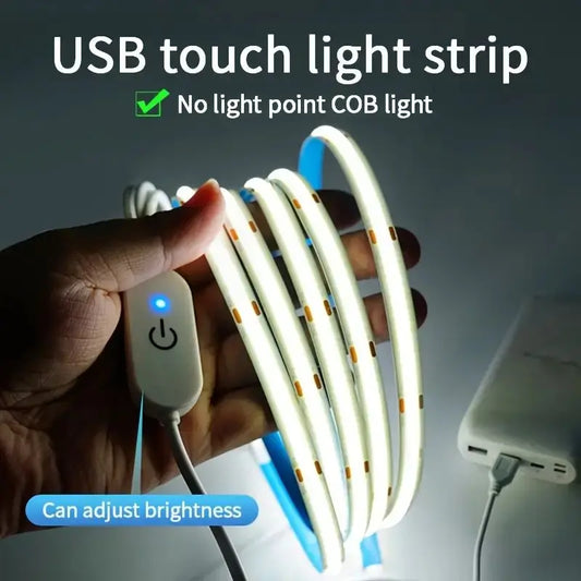 Tira de Luz LED COB USB 5V Flexible con Regulador Táctil – 1m a 5m, Luz Blanca Cálida/Fría, DIY Iluminación Interior