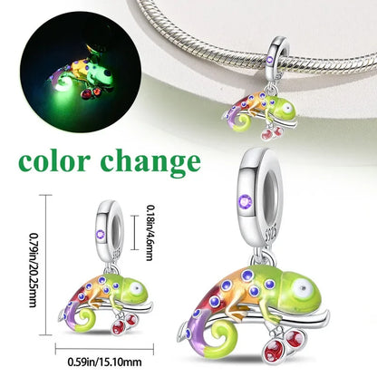 Charm Camaleón Luminoso en Plata S925 | Brilla en la Oscuridad | Compatible con Pulsera Pandora Original