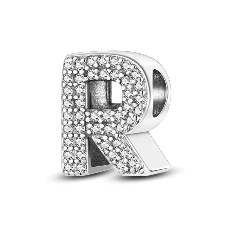 Charm letra alfabeto A-Z con circonias rosas en plata 925 – Abalorio elegante para pulseras tipo Pandora, joyería DIY personalizada