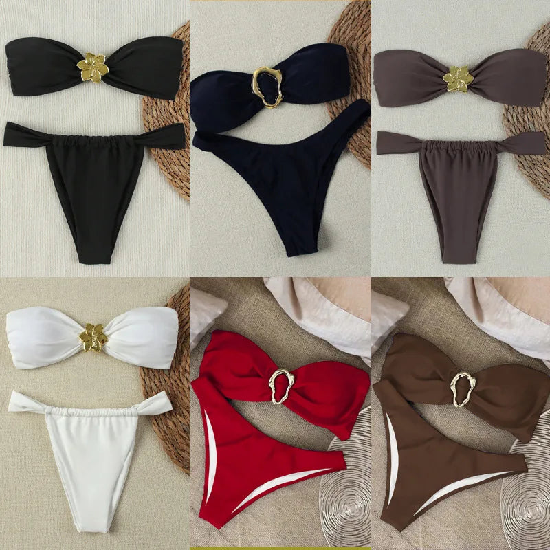 Bikini Sexy 2025 Mujer Push Up | Top Bandeau + Tanga Brasileño Traje de Baño