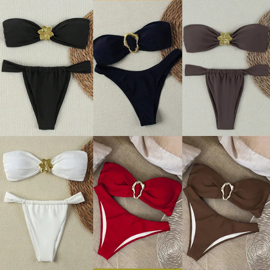 Bikini Sexy 2025 Mujer Push Up | Top Bandeau + Tanga Brasileño Traje de Baño
