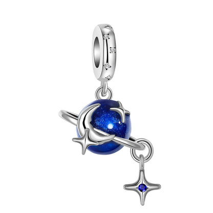 Charm Plata 925 Colgante Colorido Sol Luna Estrellas | Dije Compatible Pandora Pulsera y Collar Mujer