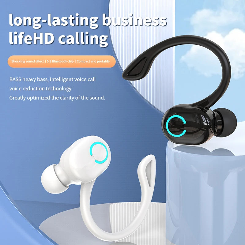 Bluetooth 5.2 Business Wireless Headphone Ear-Hook Mini HIFI Bass Noise Cancelling Earphone With Mic Earbuds Sport Game Headset