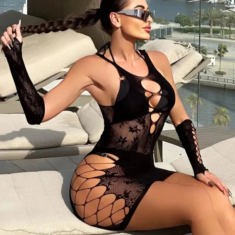 Body Red Mujer 2025 | Lencería Sexy de Malla sin Pies y Halter