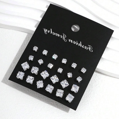 Set de 12 Pares de Aretes de Circonia – Pendientes Brillantes y Elegantes para Mujer, Regalo Ideal