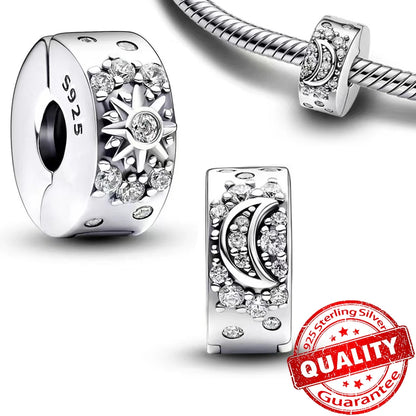 Charm Plata 925 Colgante Colorido Sol Luna Estrellas | Dije Compatible Pandora Pulsera y Collar Mujer