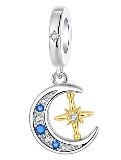 Charm Plata 925 Colgante Colorido Sol Luna Estrellas | Dije Compatible Pandora Pulsera y Collar Mujer