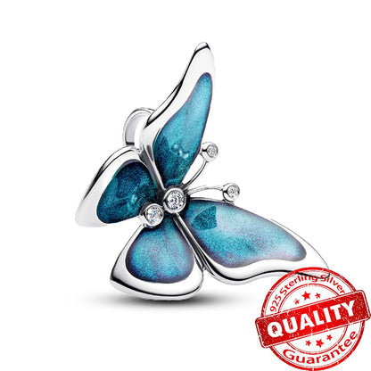 Charm de Plata 925 Trébol Azul Degradado y Flor Iris Rosa – Abalorio Elegante para Pulseras Originales