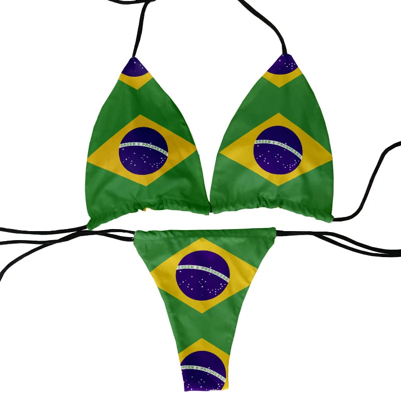 Bikini Divertido Mujer | Estampado Bandera 2 Piezas Playa y Piscina