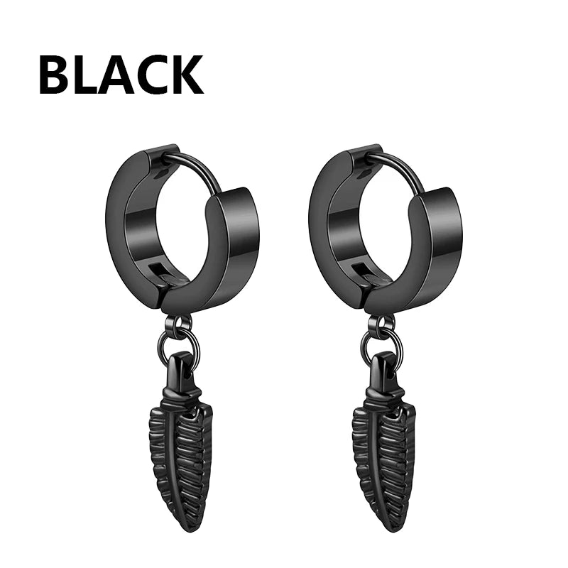 Aretes Punk de Acero Inoxidable Negro – 1 Par de Pendientes Unisex Estilo Hip Hop Vintage