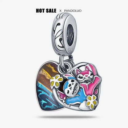 Collar, Aretes y Charm Disney Stitch | Compatible Pandora Pulsera Mujer DIY