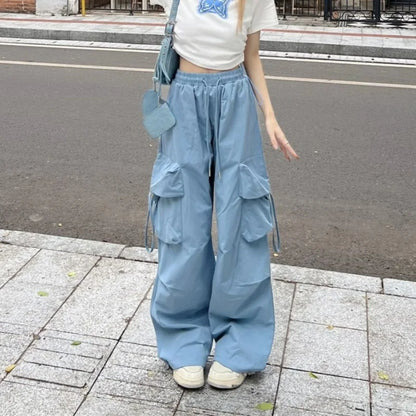 Pantalones Cargo Vintage Mujer | Sweatpants Oversize Cintura Elástica Pierna Ancha Streetwear