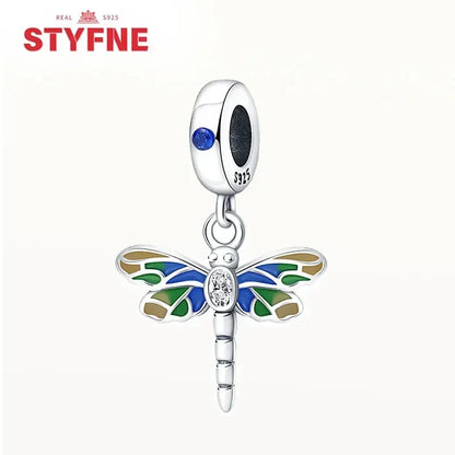 Charm Plata S925 Mariposa Libélula Flores con Gemas | Compatible Pulsera Pandora