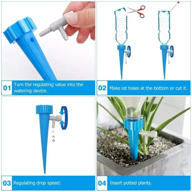 Sistema de Riego Automático por Goteo – Auto-Watering Spike Ajustable para Plantas de Interior y Exterior