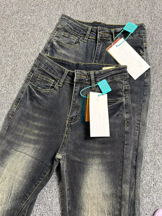 Jeans Acampanados Oversize Mujer | Pantalón Vaquero Tiro Alto Negro Gris Vintage