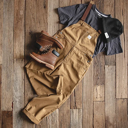 Overol Khaki para Hombre – Jumpsuit Baggy Vintage Amekaji con Bolsillos Cargo y Pantalón Oversize Recto de Trabajo