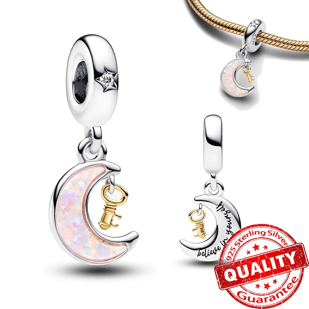 Charm Plata 925 Colgante Colorido Sol Luna Estrellas | Dije Compatible Pandora Pulsera y Collar Mujer