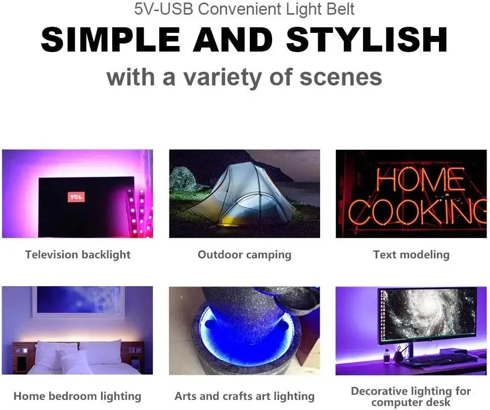 LED TV Backlights,5V USB LED Strip Lights with Bluetooth 24 Keys Remote,5050 RGB DIY Color Changing Lights for Bedroom Party