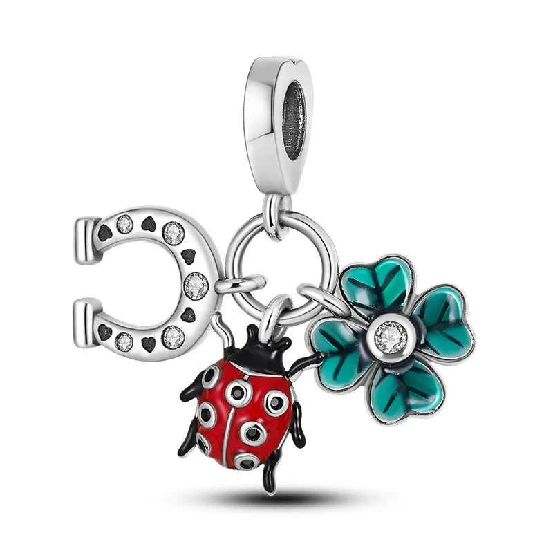 Charm trébol verde dopamina en plata 925 – Flor del bosque para pulsera DIY compatible Pandora mujer