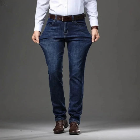 New  Men's Casual Stretch Jeans Oversized Business Office Straight Leg Pants Fashion Classic Style Denim Trousers for Male