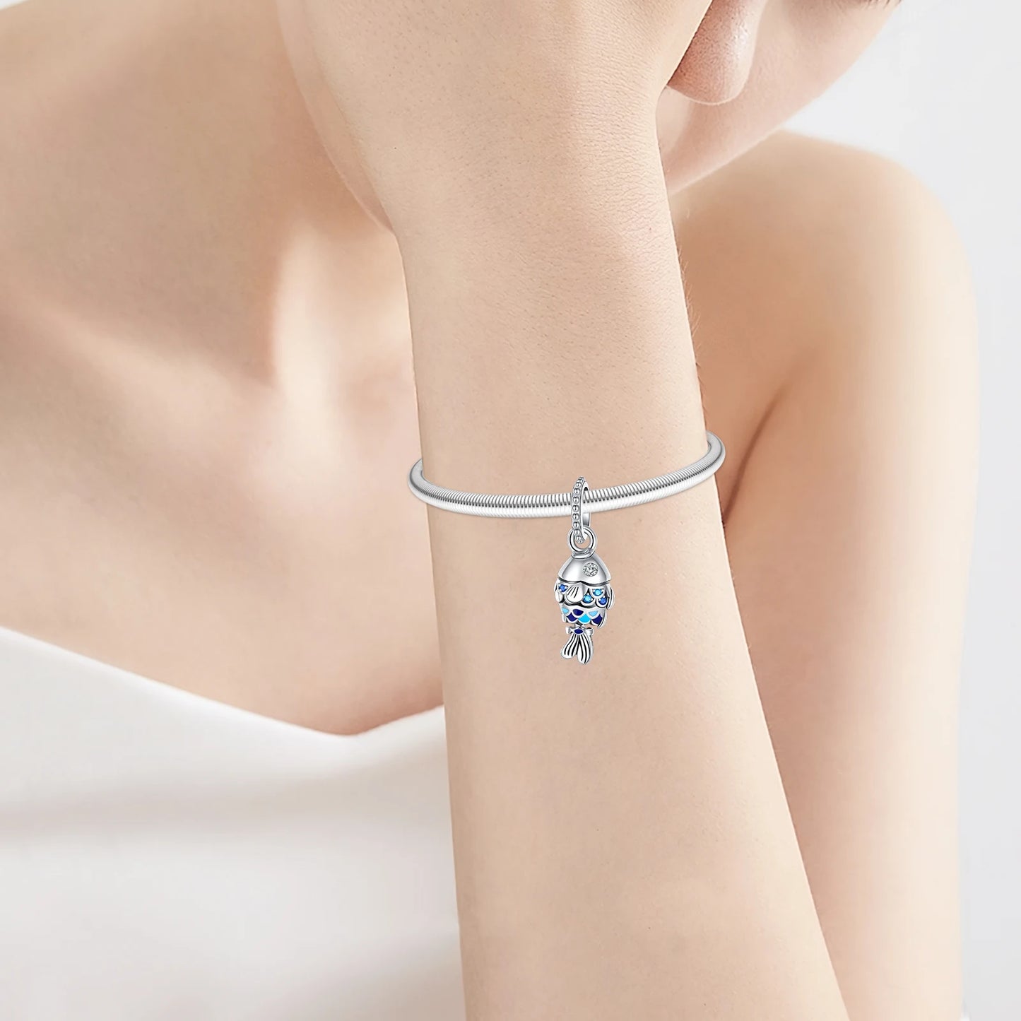 Charm pez azul de plata 925 con circonita – Colgante animal para pulsera tipo Pandora, joyería DIY para mujer