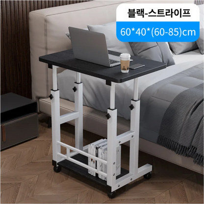 Mesa Auxiliar Doble Capa con Ruedas – Escritorio Portátil de Cama con Estante de Almacenamiento para Laptop y Dormitorio